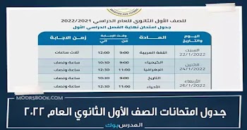 جدول امتحانات الصف الأول الثانوي العام يناير 2021 نهائي 