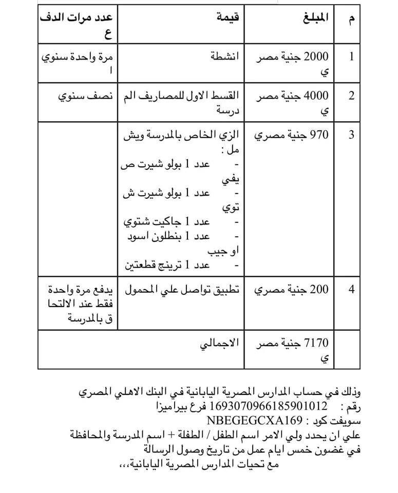 مصروفات المدارس اليابانية في مصر