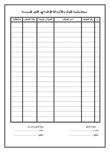    سجل بأسماء الموادة والأدوات الزائدة في مختبر المدرسة 