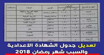 تعديل جدول الشهادة الأعدادية في هذه المحافظة وسبب التعديل هو شهر رمضان 2018