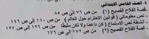 الدروس المقررة للإطلاع فقط مادة اللغة العربية للصف الخامس الإبتدائي