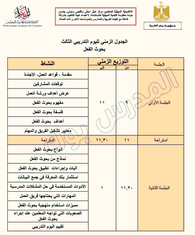 الجدول التدريبي لليوم الثالث للترقية 2017-2018