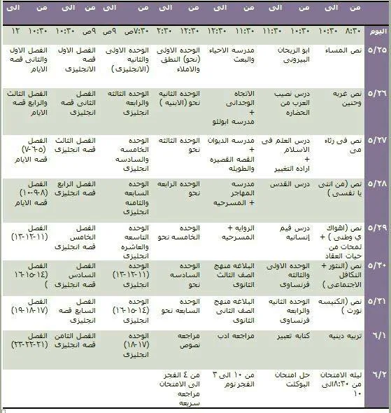 جدول مذاكرة يومي ثانوية عامة 2018