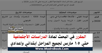 المقرر في البحث لمادة الدراسات الاجتماعية لجميع المراحل ابتدائي واعدادي