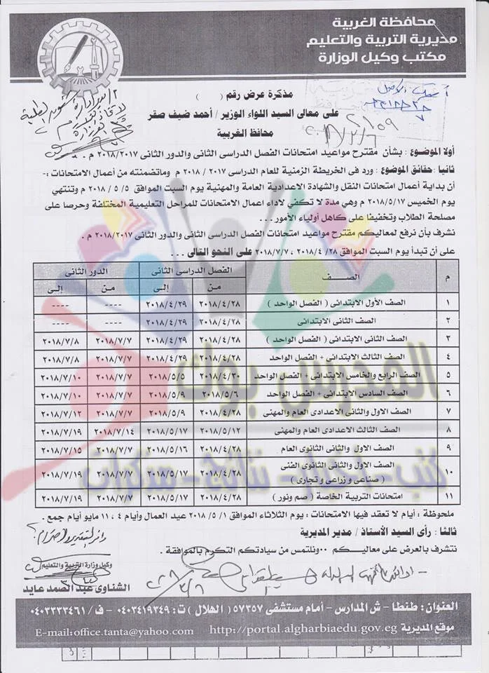 Ø¬Ø¯ÙˆÙ„ Ø§Ù…ØªØ­Ø§Ù†Ø§Øª Ø¢Ø®Ø± Ø§Ù„Ø¹Ø§Ù… Ù…Ø­Ø§ÙØ¸Ø© Ø§Ù„ØºØ±Ø¨ÙŠØ© 2023