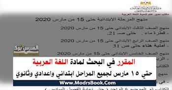 المقرر من منهج اللغة العربية حتي 15 مارس جميع المراحل ابتدائي واعدادي وثانوي