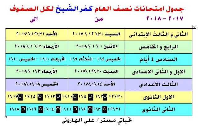 جدول امتحانات محافظة كفر الشيخ 2018