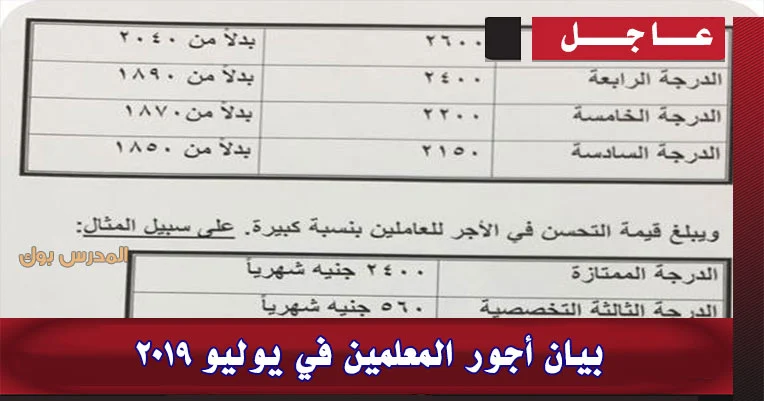 اجور المعلمين فى يوليو 2019