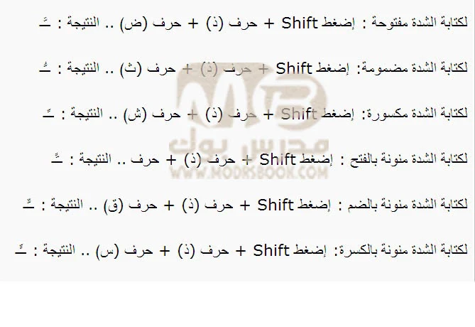 كتابة الفتحة والضمة والكسرة والشدة علي الكيبورد