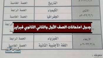 الحق ذاكر~ جدول امتحانات شهر فبراير 2023 الصف الأول والثاني الثانوي .. هنا