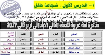 مذكرة لغة عربية الصف الثاني الترم الثاني 2017