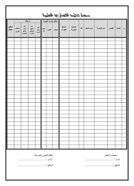 سجل تنفيذ التجارب العلمية 