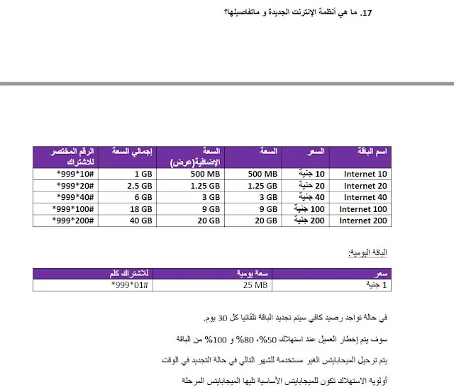 عروض الانترنت في الشبكة الرابعة للاتصالات we 