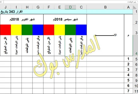 شيت 343 رصد درجات الصف الأول الابتدائي