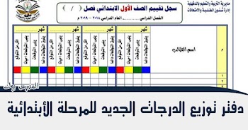 دفتر توزيع الدرجات الجديد للمرحلة الأبتدائية 2020 جاهز ومنسق للطباعة جميع الصفوف 