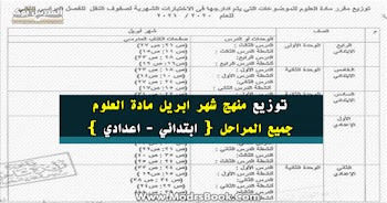  توزيع منهج العلوم شهر ابريل ومايو 2021 جميع المراحل كاملة بالتعديل الاخير ابتدائي واعدادي