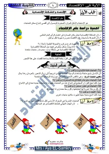 مذكرة الاقتصاد للصف الثالث الثانوي PDF مس اية السمكري PDF