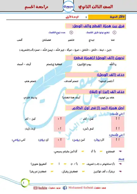 مراجعة الحسم في النحو للصف الثالث الثانوي بالاجابات PDF