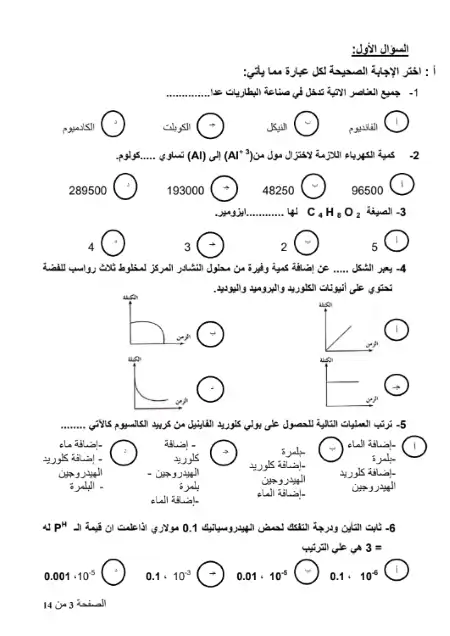 امتحان تجريبي كيمياء للصف الثالث الثانوي الازهري بالاجابات PDF