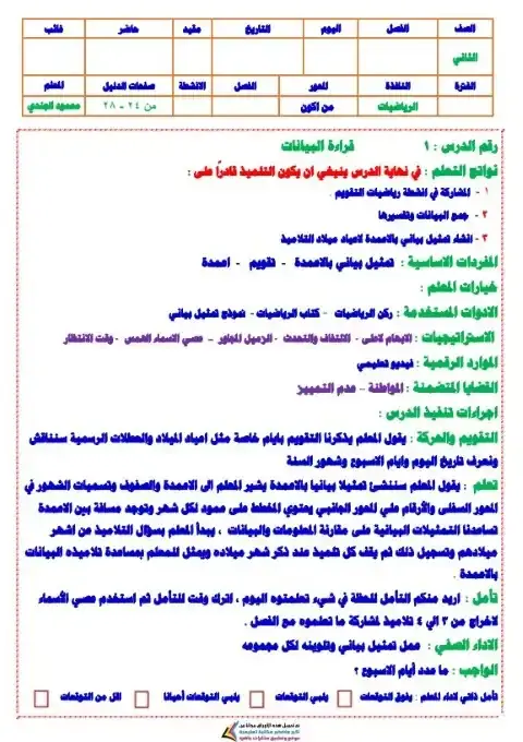 دفتر تحضير الرياضيات للصف الثالث الابتدائي الترم الاول PDF طولي PDF