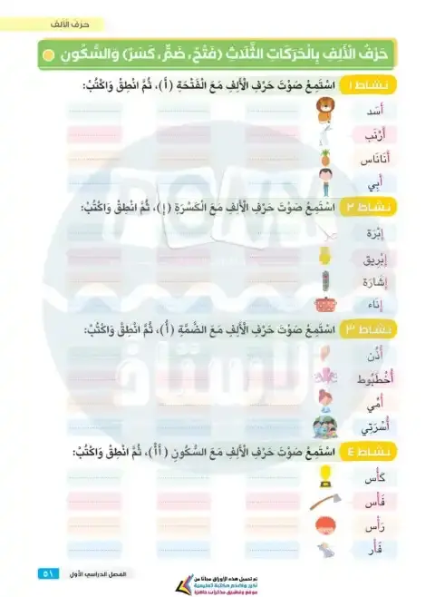 تدريبات كتابة كلمات منهج اللغة العربية للصف الاول الابتدائي الترم الاول PDF PDF