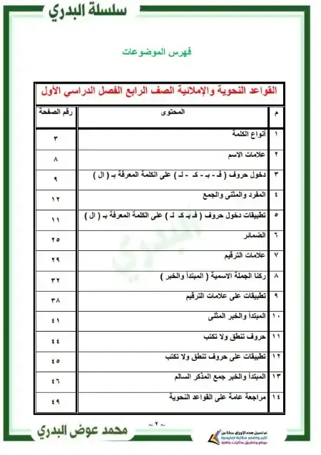 أحدث مذكرة نحو للصف الرابع الابتدائي الترم الاول PDF PDF