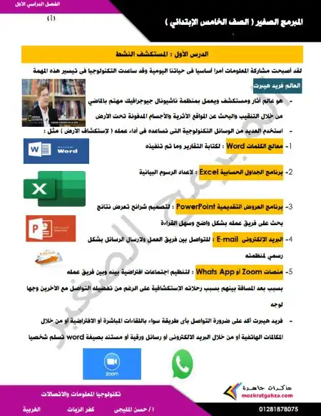 اول مذكرة تكنولوجيا للصف الخامس الابتدائي ترم اول 2025 PDF PDF