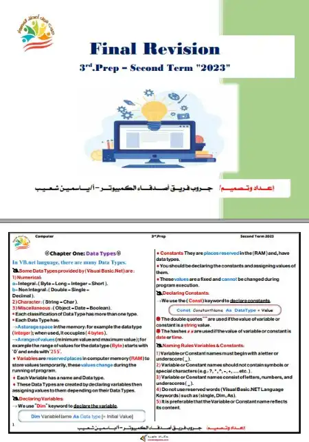 مراجعة كمبيوتر لغات للصف الثالث الاعدادي الترم الثاني 2024 PDF PDF