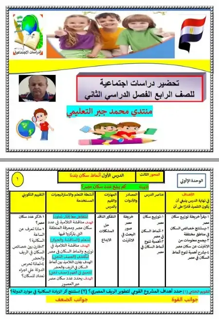 دفتر تحضير دراسات للصف الرابع الاابتدائي الترم الثاني 2025 / 2024 PDF PDF