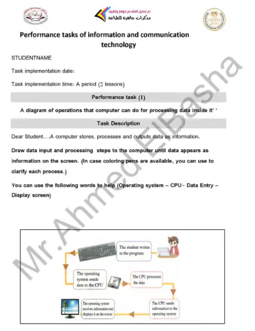 المهام الادائية للصف الرابع الابتدائي الترم الاول ict بالحل PDF