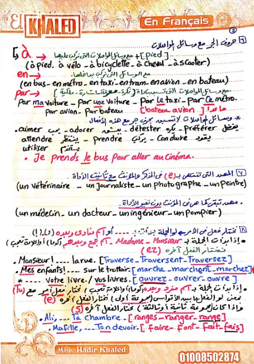 مراجعة ليلة امتحان فرنساوي تانية ثانوي ترم اول - اعداد مس هدير خالد PDF