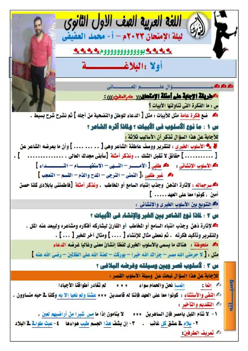 مراجعة ليلة الامتحان لغة عربية اولى ثانوي ترم اول PDF مستر محمد عفيفي PDF