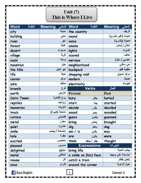 اهم كلمات منهج Connect 4 للصف الرابع الابتدائي الترم الثاني 2024 PDF PDF
