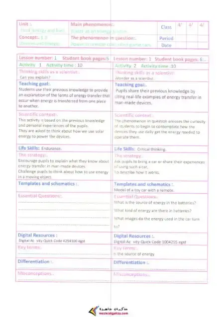 دفتر تحضير Science للصف الرابع الابتدائي الترم الثاني 2025 / 2024 PDF PDF