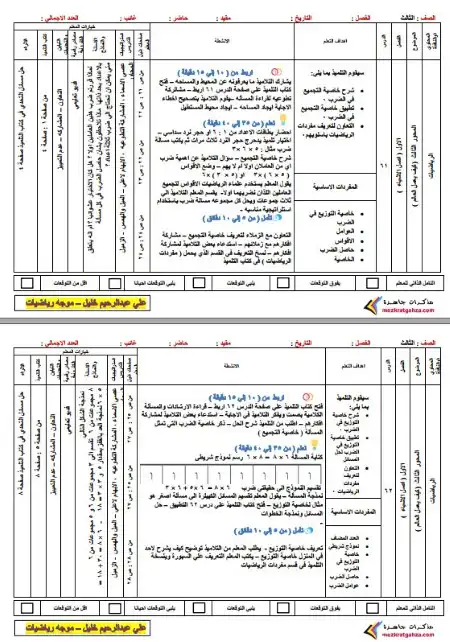 دفتر تحضير الرياضيات للصف الثالث الابتدائي الترم الثاني 2025 / 2024 PDF PDF