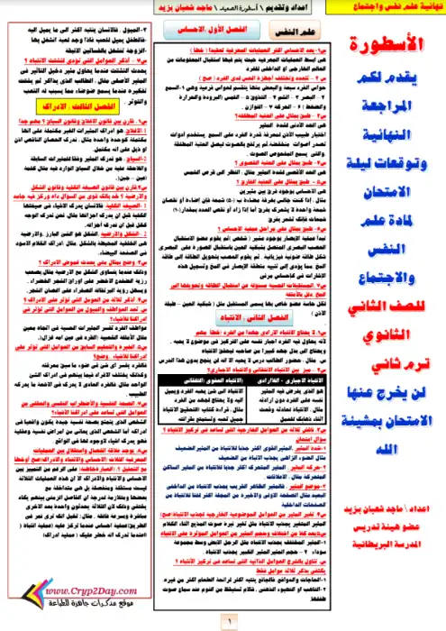 مراجعة علم النفس للصف الثاني الثانوي الترم الثاني PDF PDF