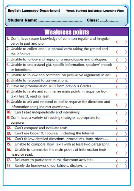 سجل اعداد دروس البرنامج العلاجي للطلاب في مادة اللغة الانجليزية PDF