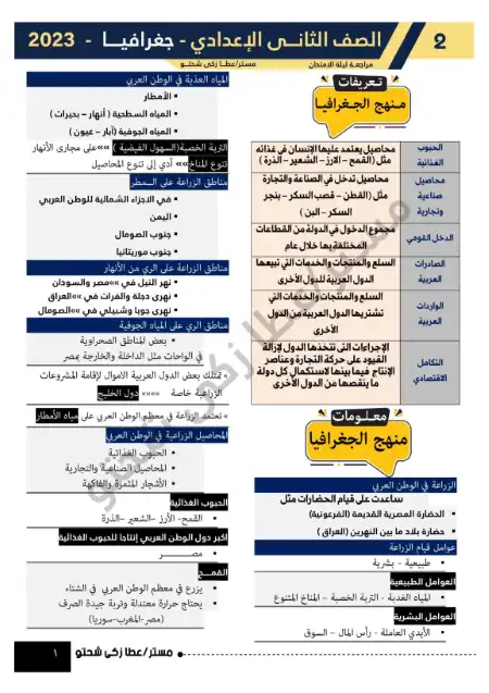 مراجعة ليلة امتحان الدراسات الاجتماعية للصف الثاني الاعدادي الترم الثاني 2023 مستر عطا زكي شحتو PDF
