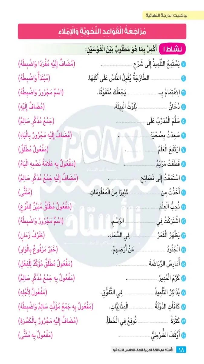 بالاجابات مراجعة النحو والاملاء للصف الخامس الابتدائي الترم الثاني 2026 PDF PDF