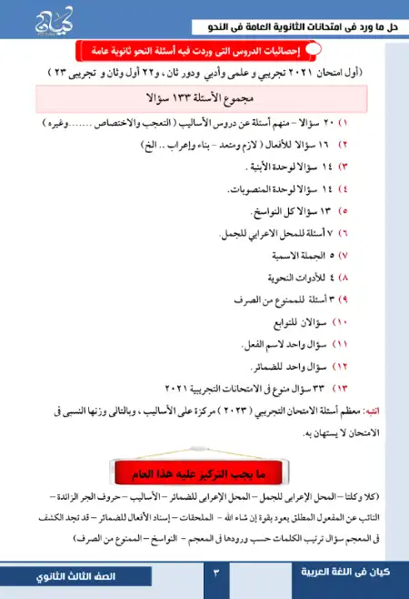 كل اسئلة النحو من امتحانات الثانوية العامة السابقة PDF PDF