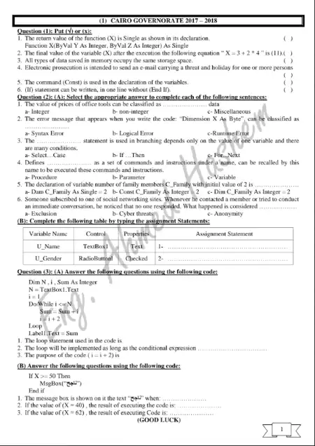 نماذج امتحانات كمبيوتر لغات للصف الثالث الاعدادي الترم الثاني PDF PDF
