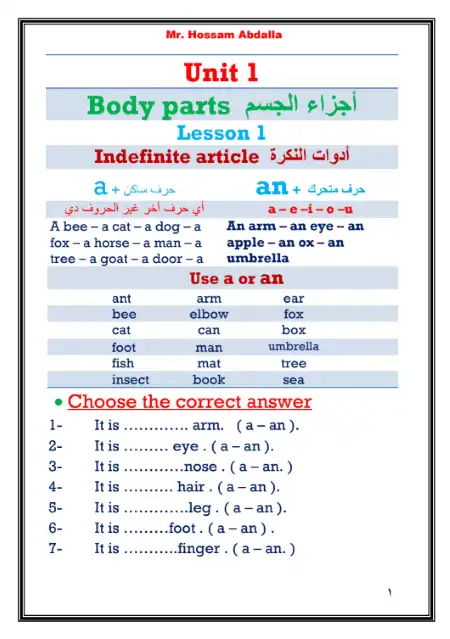 مذكرة تأسيس لغة انجليزية للصفوف الاولى من المرحلة الابتدائية للطالب الجيد في القراءة PDF
