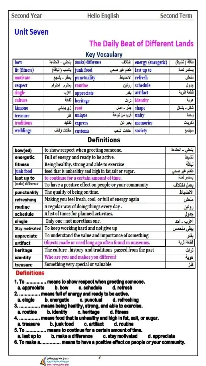 تحميل مذكرة اللغة الانجليزية للصف الاول الثانوي الترم الثاني 2026 PDF PDF