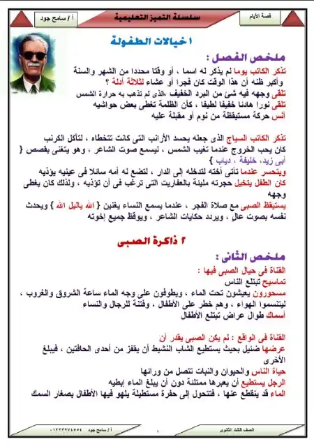 ملخص قصة الايام للصف الثالث الثانوي مستر سامح جود PDF PDF