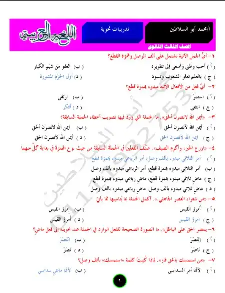 اسئلة نحو بالاجابات للصف الثالث الثانوي مستر محمد ابو السلاطين PDF PDF