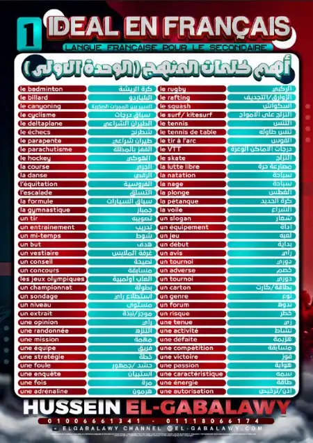 جميع كلمات منهج الفرنساوي للصف الثالث الثانوي مستر حسين الجبلاوي 2023 PDF PDF