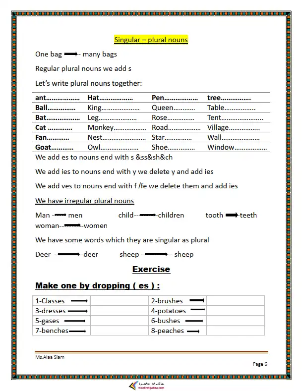 مذكرة تأسيس جرامر للمرحلة الابتدائية PDF مس الاء صيام PDF