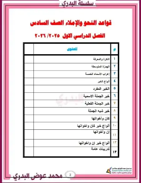 أحدث مذكرة نحو للصف السادس الابتدائي الترم الاول PDF PDF