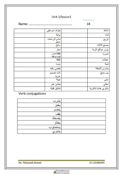 مذكرة تسميع كلمات انجليزي للصف السادس الابتدائي الترم الاول PDF PDF
