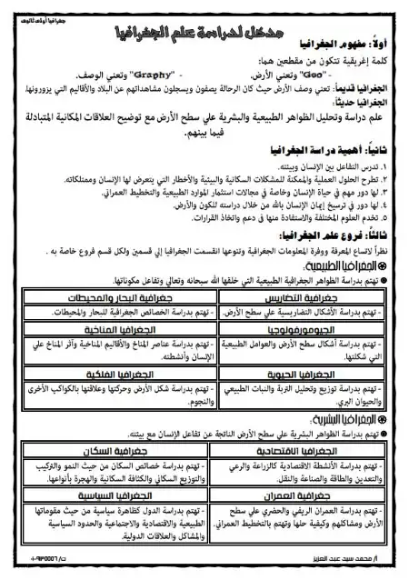 مذكرة جغرافيا اولى ثانوي ترم اول PDF مستر محمد سيد عبد العزيز PDF